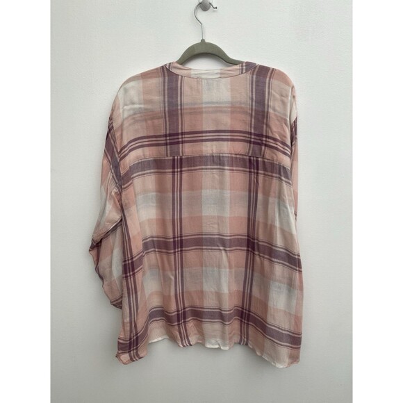 Nine West Women’s shirts Button Down Roll Tab Sleeve Large Plaid Viscose - Picture 2 of 9